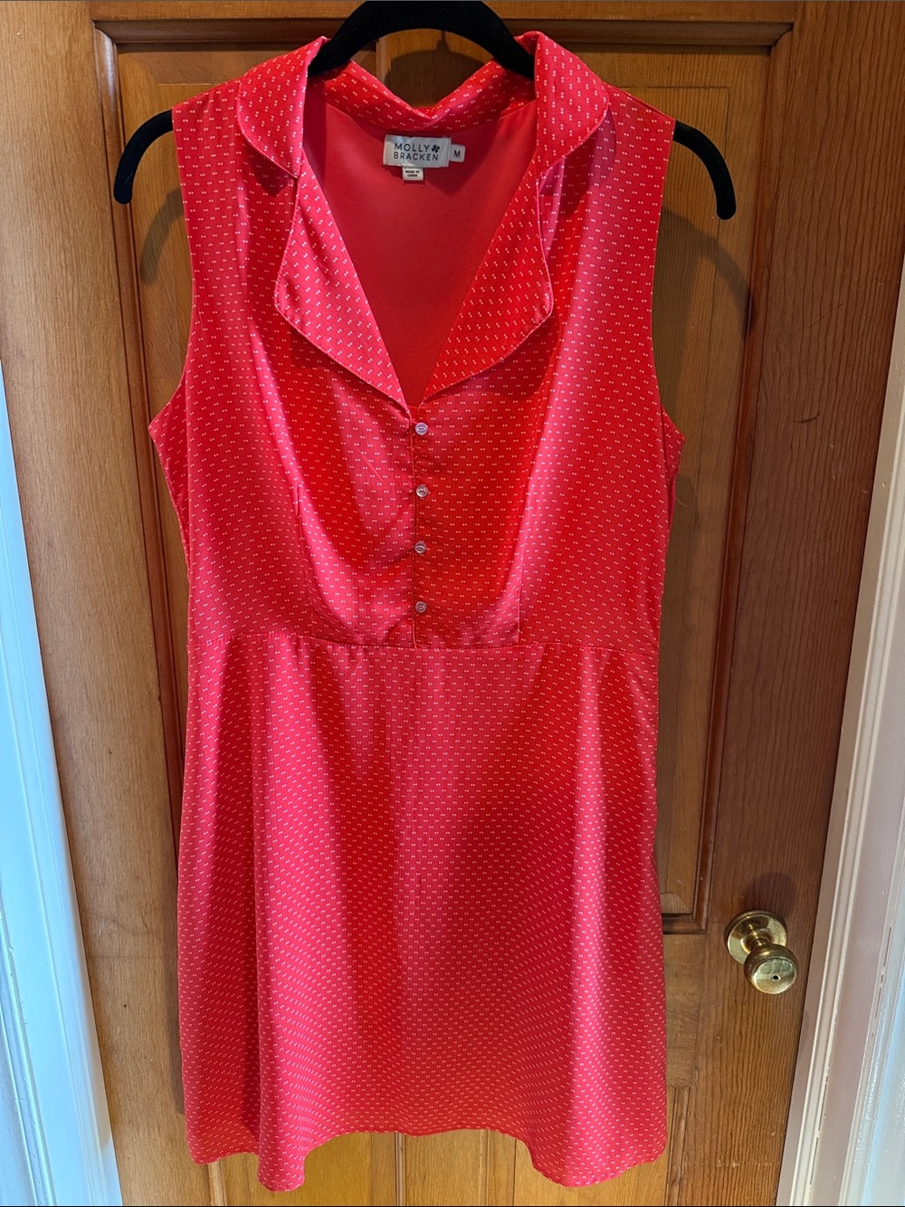 Molly Bracken Coral-Red Sleeveless Dot Print Dress